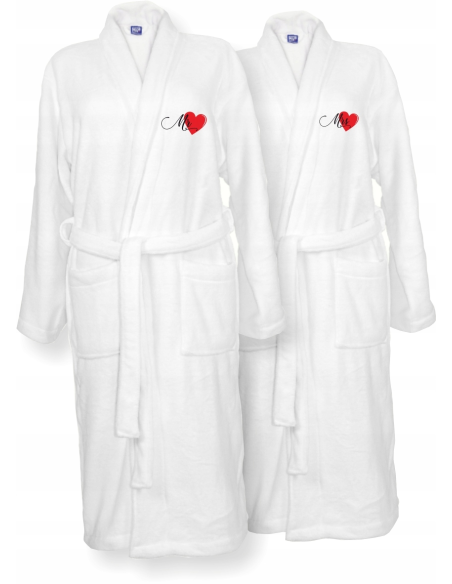 SZLAFROKI BIAŁE Z HAFTEM 2 szt unisex PREZENT na walentynki personalizacja