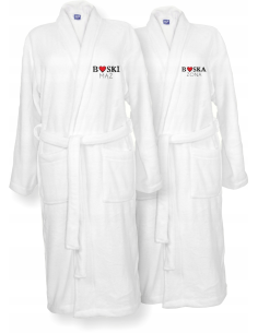 SZLAFROKI BIAŁE Z HAFTEM 2 szt unisex PREZENT z imionami na rocznice ślubu