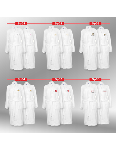 SZLAFROKI BIAŁE Z HAFTEM 2 szt unisex PREZENT na walentynki personalizacja