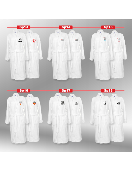 SZLAFROKI BIAŁE Z HAFTEM 2 szt unisex PREZENT na ślub wesele personalizacja