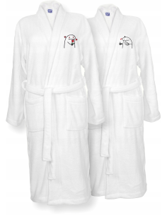 SZLAFROKI BIAŁE Z HAFTEM 2 szt unisex PREZENT personalizowany na walentynki