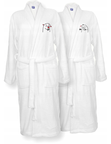 SZLAFROKI BIAŁE Z HAFTEM 2 szt unisex PREZENT personalizowany na walentynki