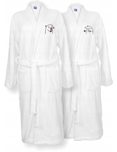 SZLAFROKI BIAŁE Z HAFTEM 2 szt unisex PREZENT personalizowany na walentynki