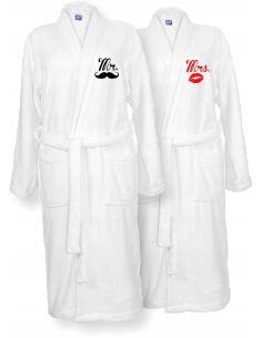 SZLAFROKI BIAŁE Z HAFTEM 2 szt unisex PREZENT personalizowany na ślub