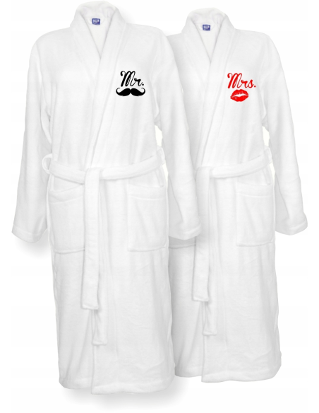 SZLAFROKI BIAŁE Z HAFTEM 2 szt unisex PREZENT personalizowany na ślub