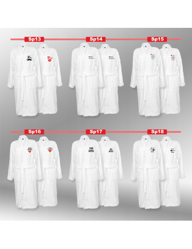 SZLAFROKI BIAŁE Z HAFTEM 2 szt unisex PREZENT personalizowany na walentynki