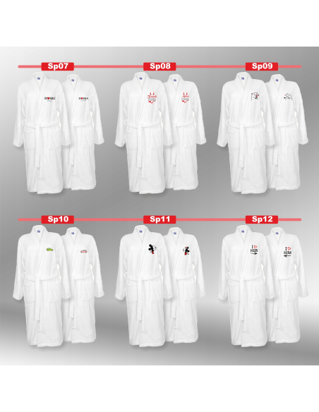 SZLAFROKI BIAŁE Z HAFTEM 2 szt unisex PREZENT personalizowany na święta