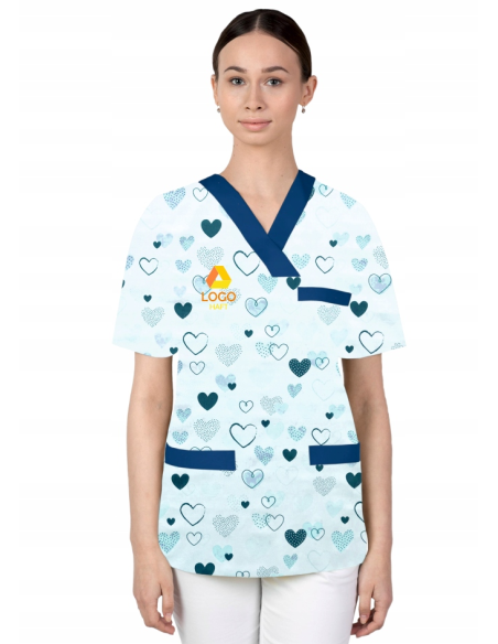 Bluza damska we wzorki medyczna firmowa z HAFTEM TWOIM LOGO NAPISEM
