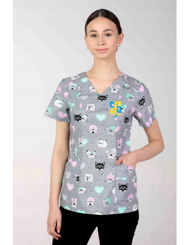 Bluza medyczna kolorowa we wzorki damska HAFT z TWOIM LOGO NAPISEM 5 sztuk