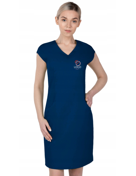 Elastyczna taliowana sukienka medyczna HAFT z TWOIM LOGO NAPISEM