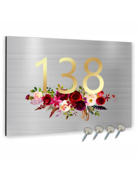 Tabliczka 20x15cm Adresowa Aluminiowa Srebrna Kwiatami