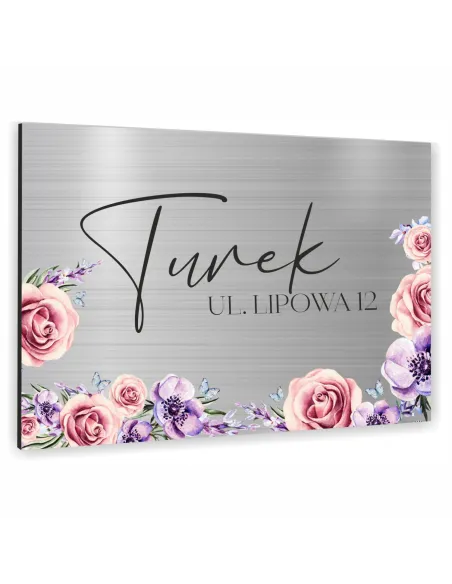 Tabliczka Adresowa Aluminiowa Kolorowa Kwiatami Tablica