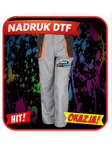 Spodnie lekkie robocze odzież reklamowa DTF logo trwały nadruk pełny kolor