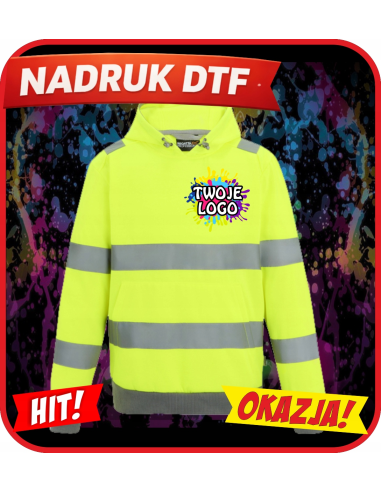 Bluza z kapturem odblaskowa odzież reklamowa DTF logo trwały nadruk