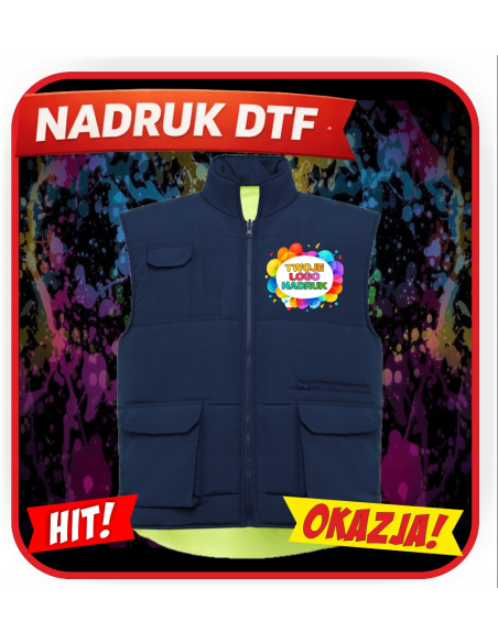 Bezrękawnik kamizelka odzież reklamowa DTF logo trwały nadruk pełny kolor