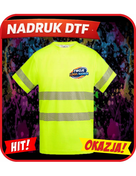 Odblaskowa koszulka odzież reklamowa DTF logo trwały nadruk pełny kolor