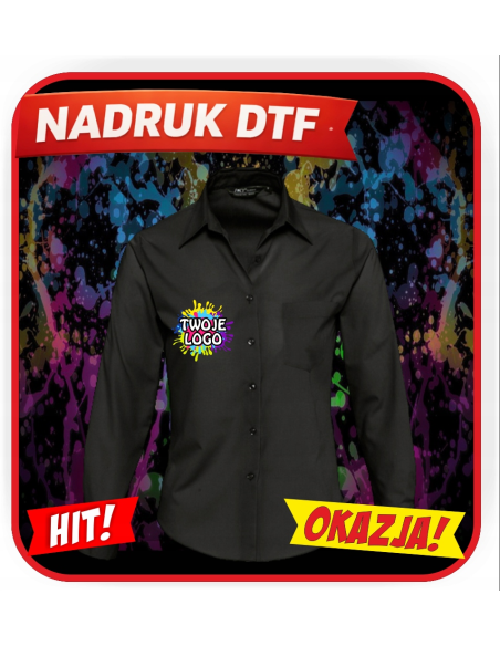Bluzka koszulowa odzież reklamowa DTF logo trwały nadruk pełny kolor