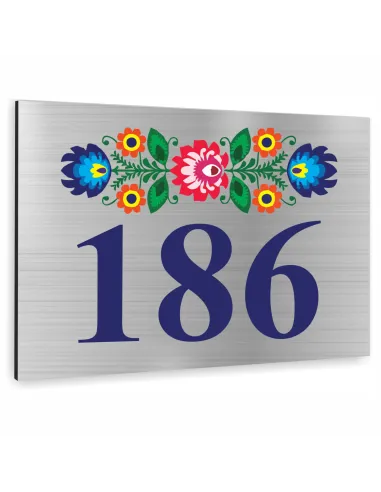 Numer na Budynek Dom Tabliczka Inox Motyw Ludowy Kwiaty