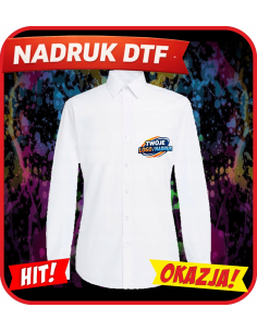 Męska koszula slim fit odzież reklamowa DTF logo trwały nadruk pełny kolor