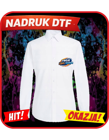 Męska koszula slim fit odzież reklamowa DTF logo trwały nadruk pełny kolor