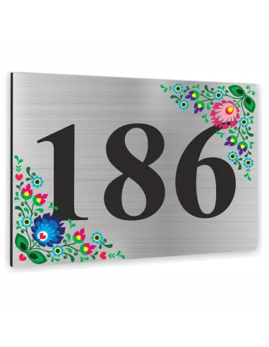 Tabliczka Numer Budynek Dom Inox Motyw Ludowy Aluminium