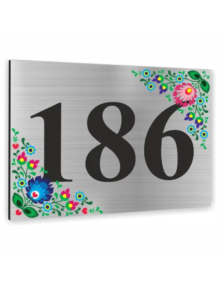 Tabliczka Numer Budynek Dom Inox Motyw Ludowy Aluminium