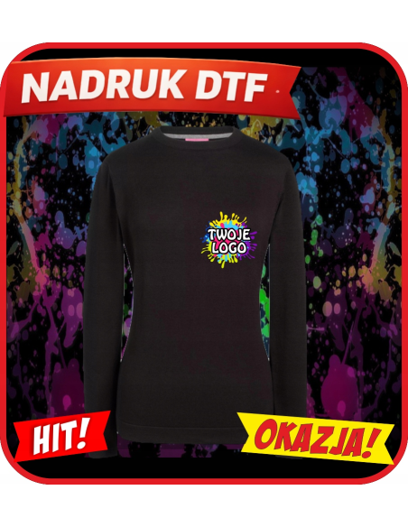 Damski sweter odzież reklamowa DTF logo trwały nadruk pełny kolor