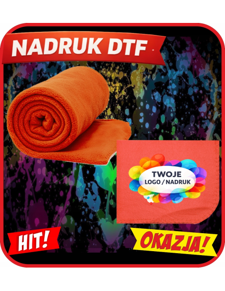 Koc Polarowy firmowa PERSONALIZACJA NADRUK DTF Twoja grafika 10 SZT