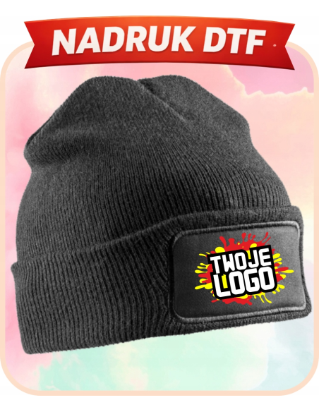 Czapka ZIMOWA reklamowa Z NADRUKIEM DTF FIRMOWYM twoje logo