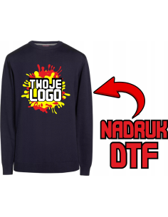 Męski sweter REKLAMOWY PERSONALIZOWANY Z NADRUKIEM DTF Logo Twoja grafika