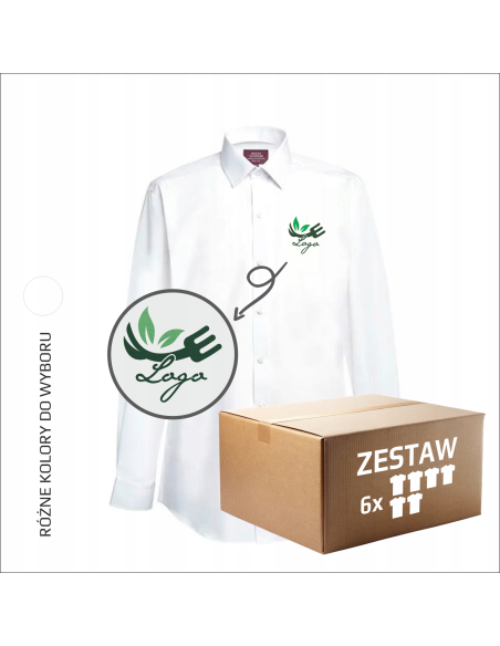 Biznesowa biała koszula męska TWOJE LOGO FIRMY Haft 6 sztuk