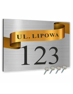 Tablica Adresowa Metal Numer Domu Posesji Złotym Elementem