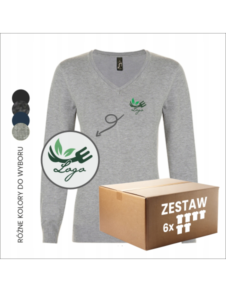 Damski sweter w szpic TWÓJ PROJEKT haft logo firmy 6 sztuk