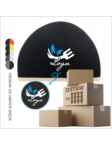 Personalizowana czapka zimowa TWOJA GRAFIKA logo firmy REKLAMA 12 sztuk