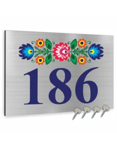 Tabliczka 30x20 cm Numer Budynek Dom Inox Motyw Ludowy