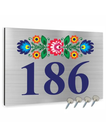 Tabliczka 30x20 cm Numer Budynek Dom Inox Motyw Ludowy