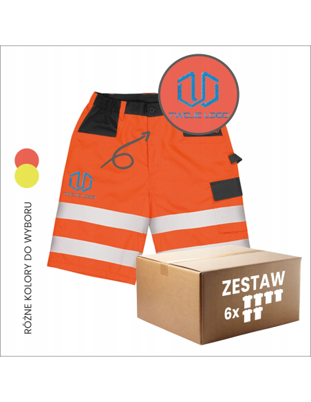 Męskie szorty robocze odblaskowe z haftem TWOJE LOGO twój projekt 6 sztuk