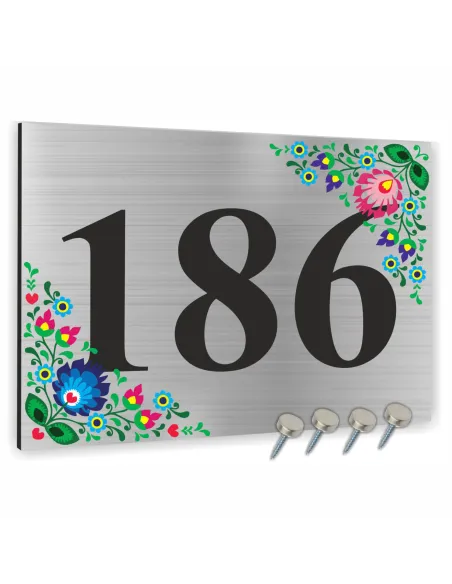 Numer na Budynek Dom Tabliczka Inox Motyw Ludowy Aluminium