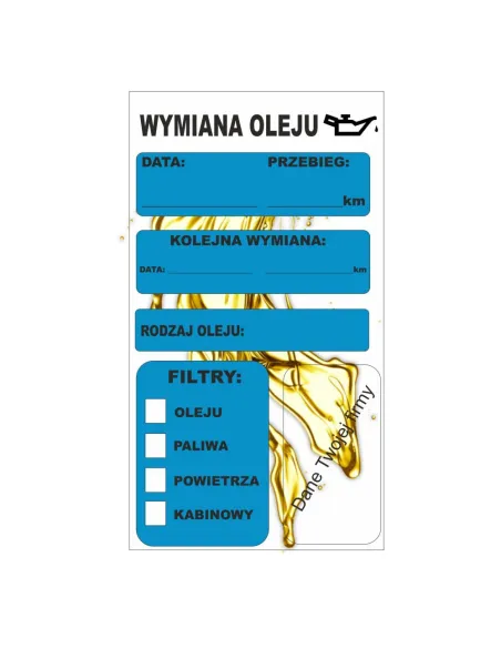 Naklejki 500 sztuk Warsztatowe Serwisowe Wymiana Oleju