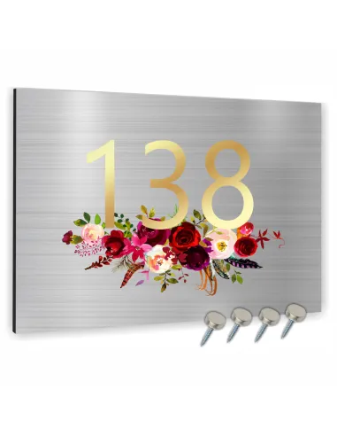 Tabliczka 40x30cm Adresowa Aluminiowa Srebrna Kwiatami