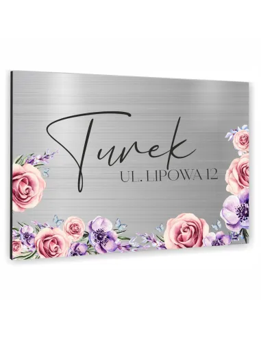 Tabliczka 40x30 cm Adresowa Aluminiowa Kolorowa Kwiatami