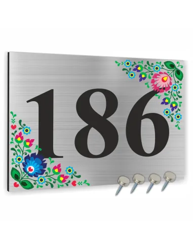 Tabliczka Numer Budynek Dom Inox Motyw Ludowy z Nadrukiem