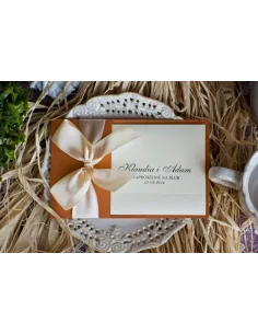 Zaproszenia Ślubne Perłowe Glamour Rude Kremową Kokardą