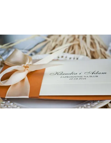 Zaproszenia Ślubne Perłowe Glamour Rude Kremową Kokardą