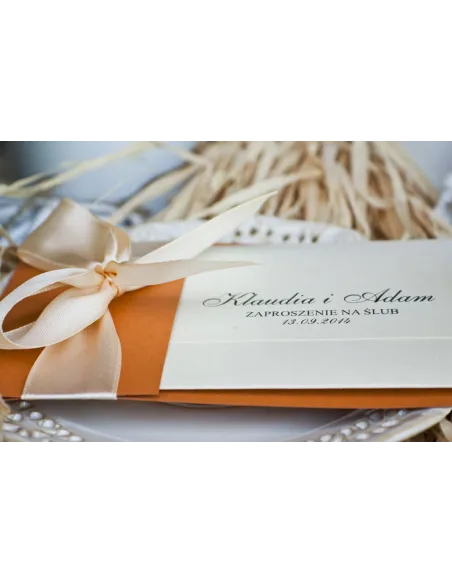 Zaproszenia Ślubne Perłowe Glamour Rude Kremową Kokardą
