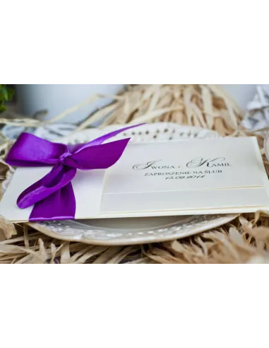 Eleganckie Perłowe Zaproszenia Prążki Fiolet z Ręcznie