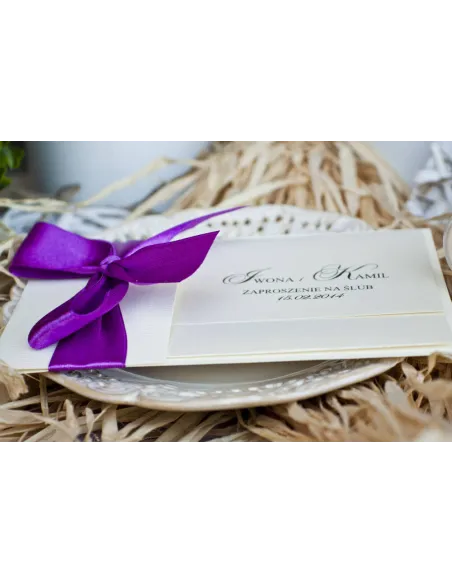 Eleganckie Perłowe Zaproszenia Prążki Fiolet z Ręcznie