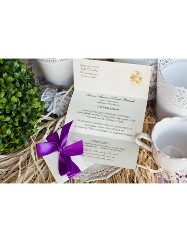 Eleganckie Perłowe Zaproszenia Prążki Fiolet z Ręcznie