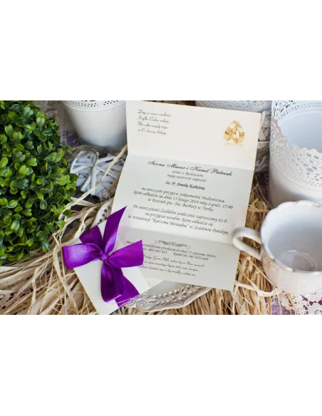 Eleganckie Perłowe Zaproszenia Prążki Fiolet z Ręcznie