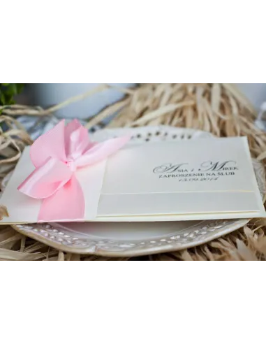 Zaproszenia Glamour na Ślub – Perłowo Różowe z Papierem